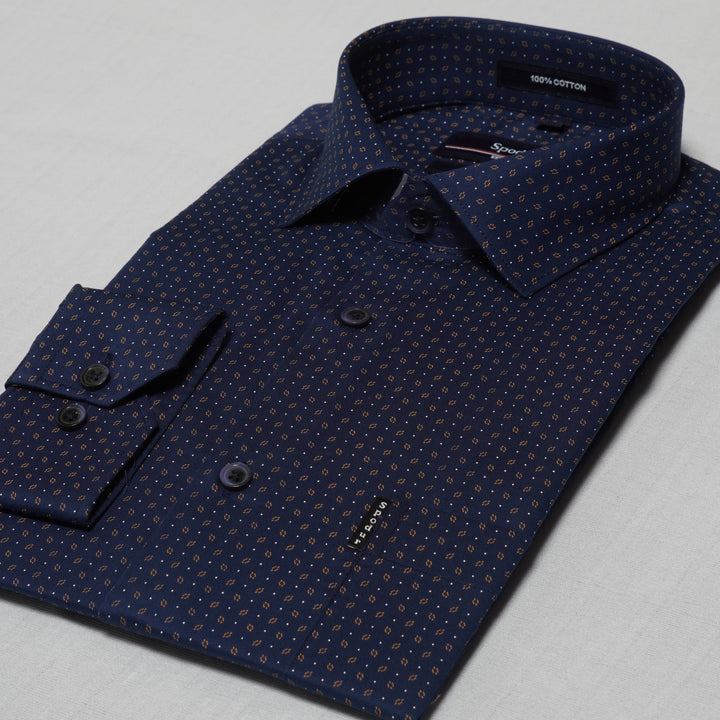 Navy Blue Dotted Printed Premium Cotton Shirt