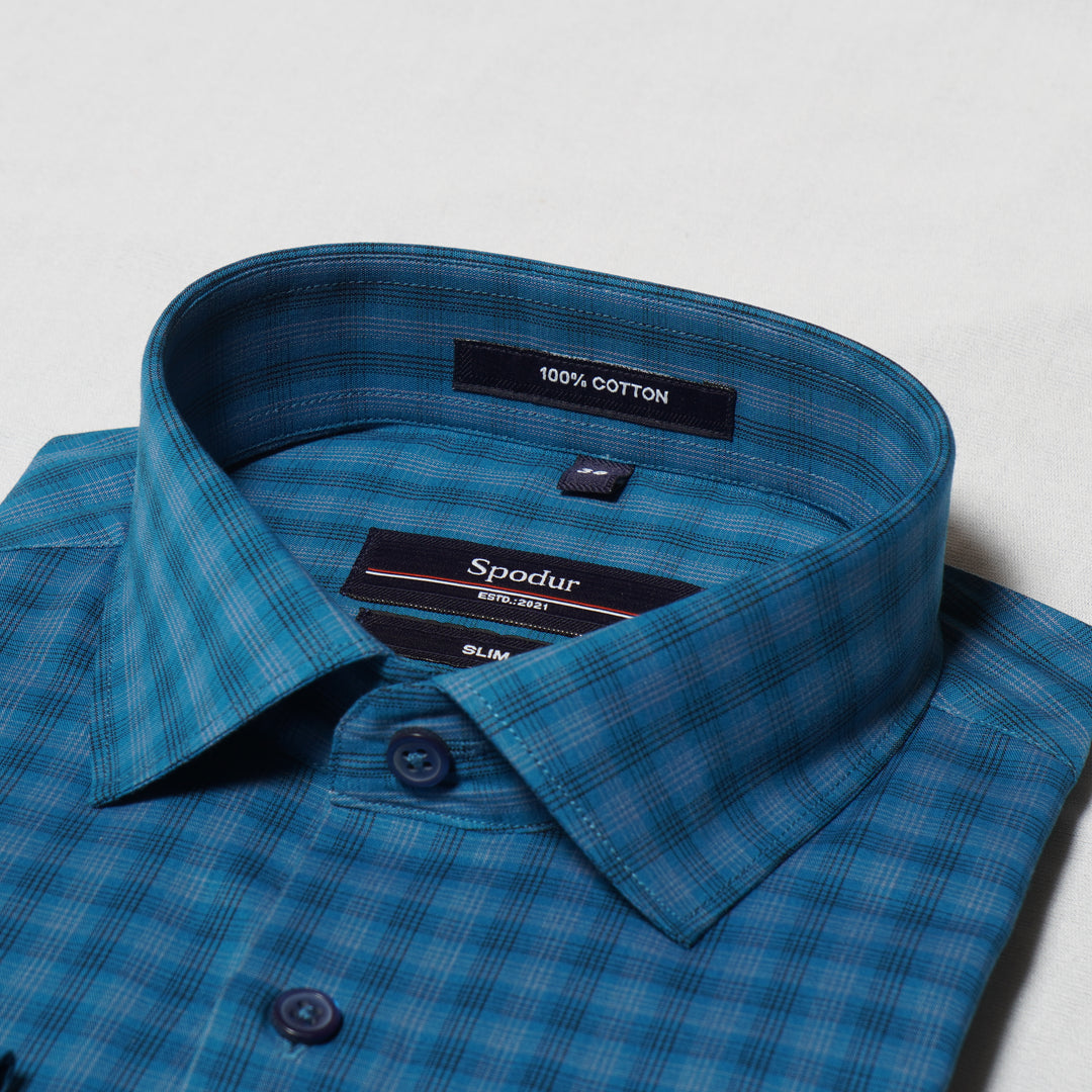 Men's Premium Blue Checkered Cotton Shirt