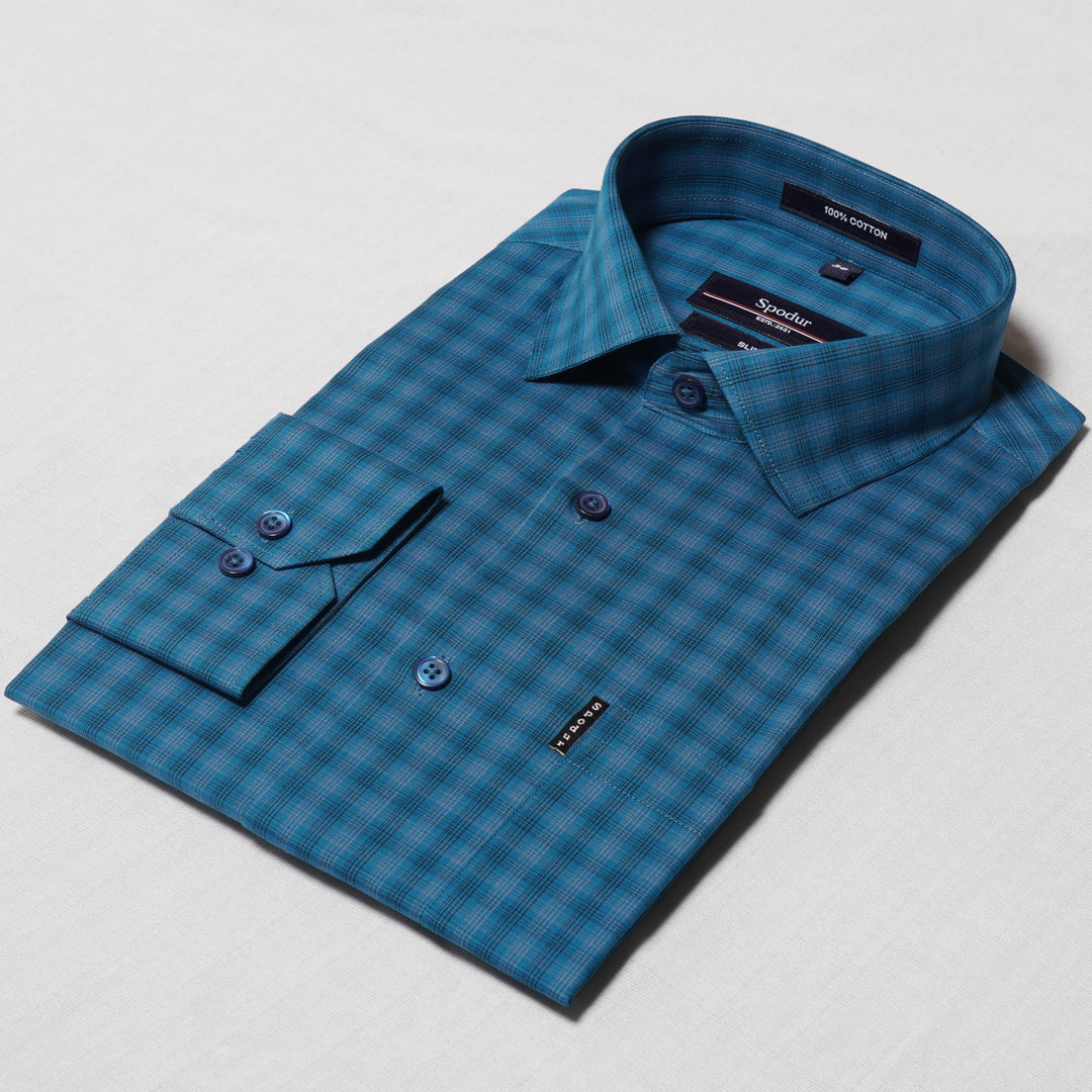 Men's Premium Blue Checkered Cotton Shirt