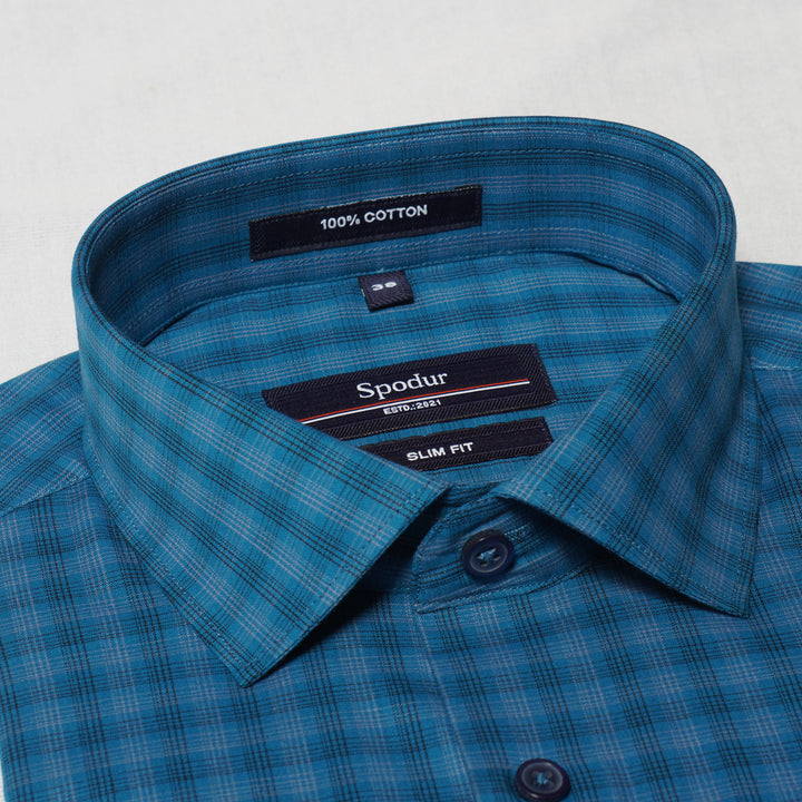 Men's Premium Blue Checkered Cotton Shirt