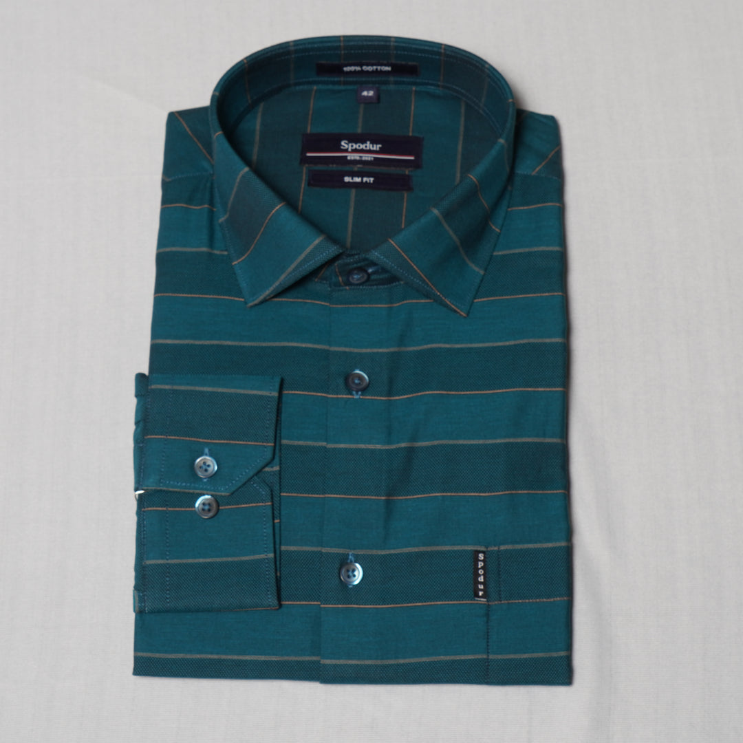 Men's Premium Green Striped Cotton Shirt