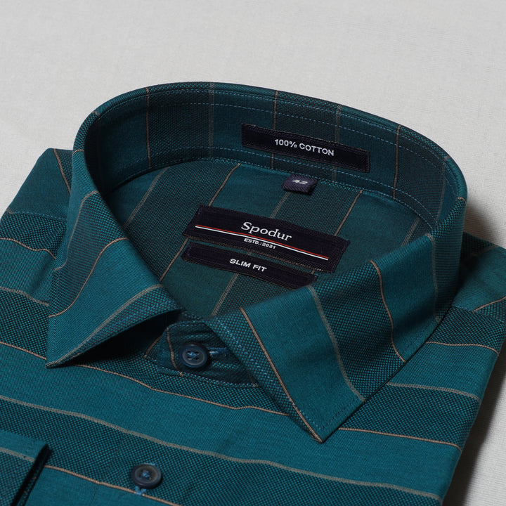 Men's Premium Green Striped Cotton Shirt