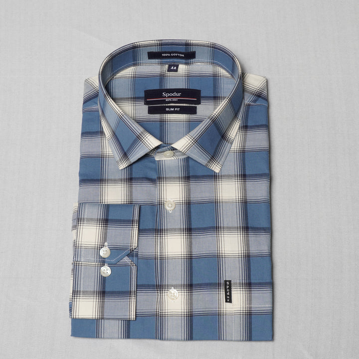 Men's Premium Multi-Shade Blue Check Cotton Shirt