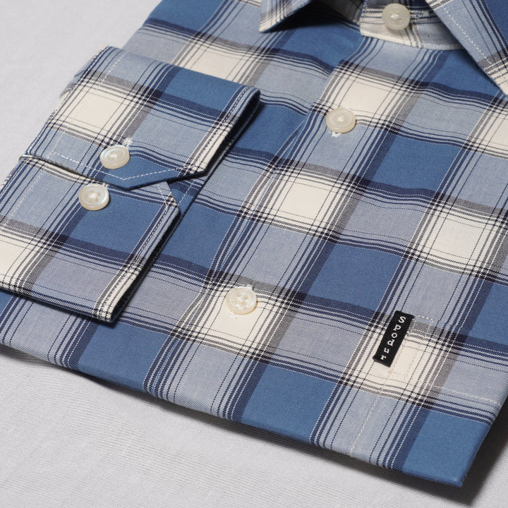 Men's Premium Multi-Shade Blue Check Cotton Shirt