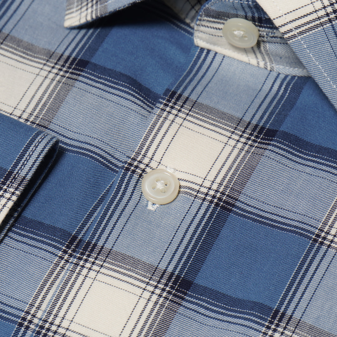 Men's Premium Multi-Shade Blue Check Cotton Shirt