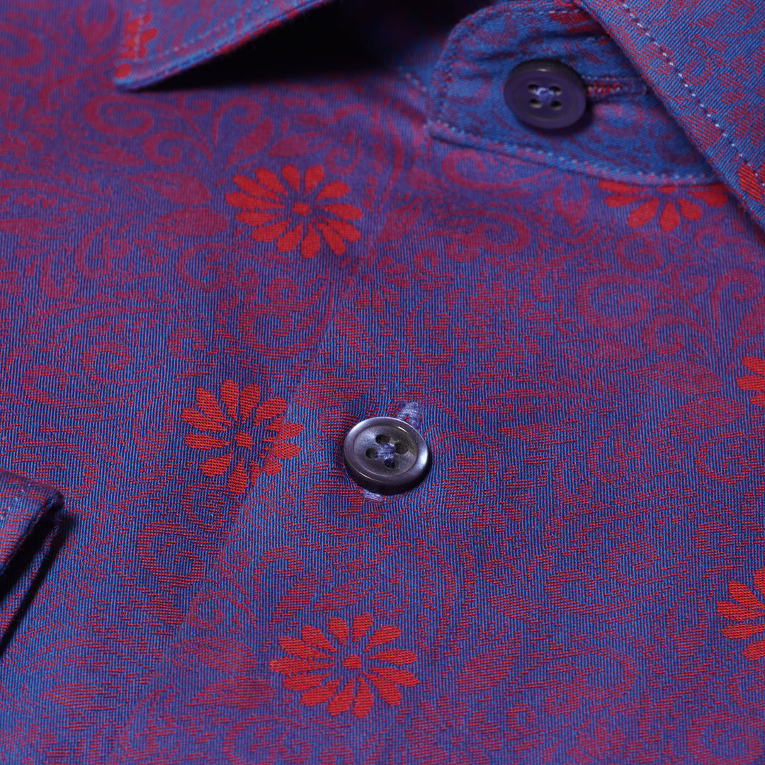 Men's Premium Blue Cotton Shirt with Red Print