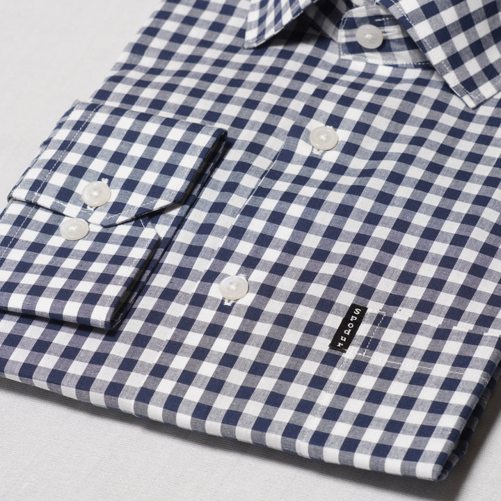 Men's Premium Navy Blue & White Small Checks Cotton Shirt