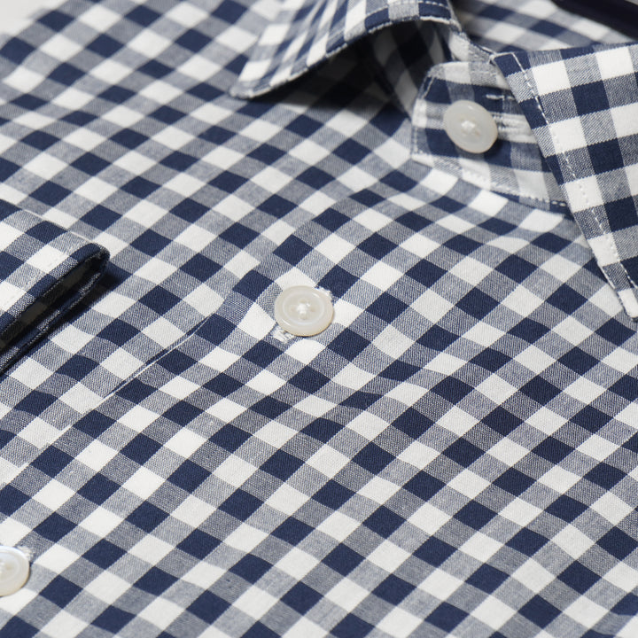 Men's Premium Navy Blue & White Small Checks Cotton Shirt