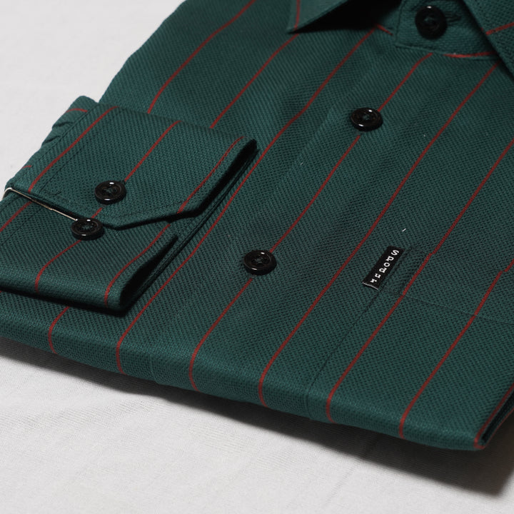 Men's Premium Dark Green Cotton Shirt with Red Stripes