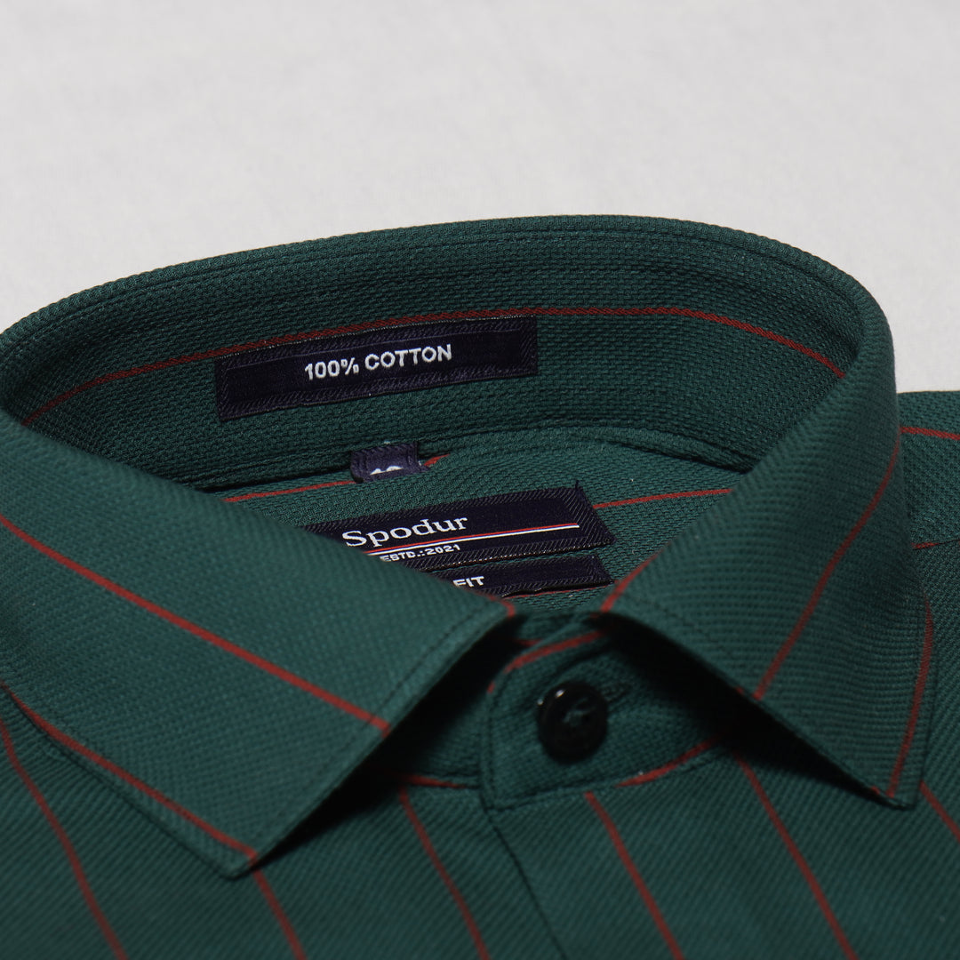 Men's Premium Dark Green Cotton Shirt with Red Stripes