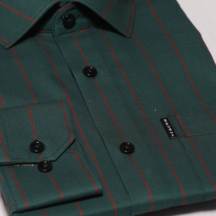 Men's Premium Dark Green Cotton Shirt with Red Stripes