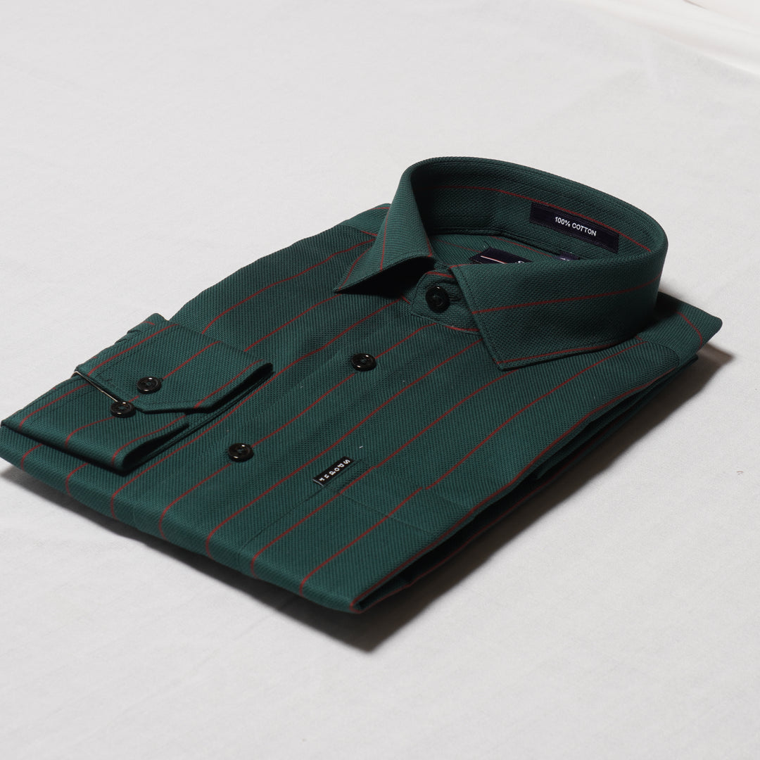 Men's Premium Dark Green Cotton Shirt with Red Stripes