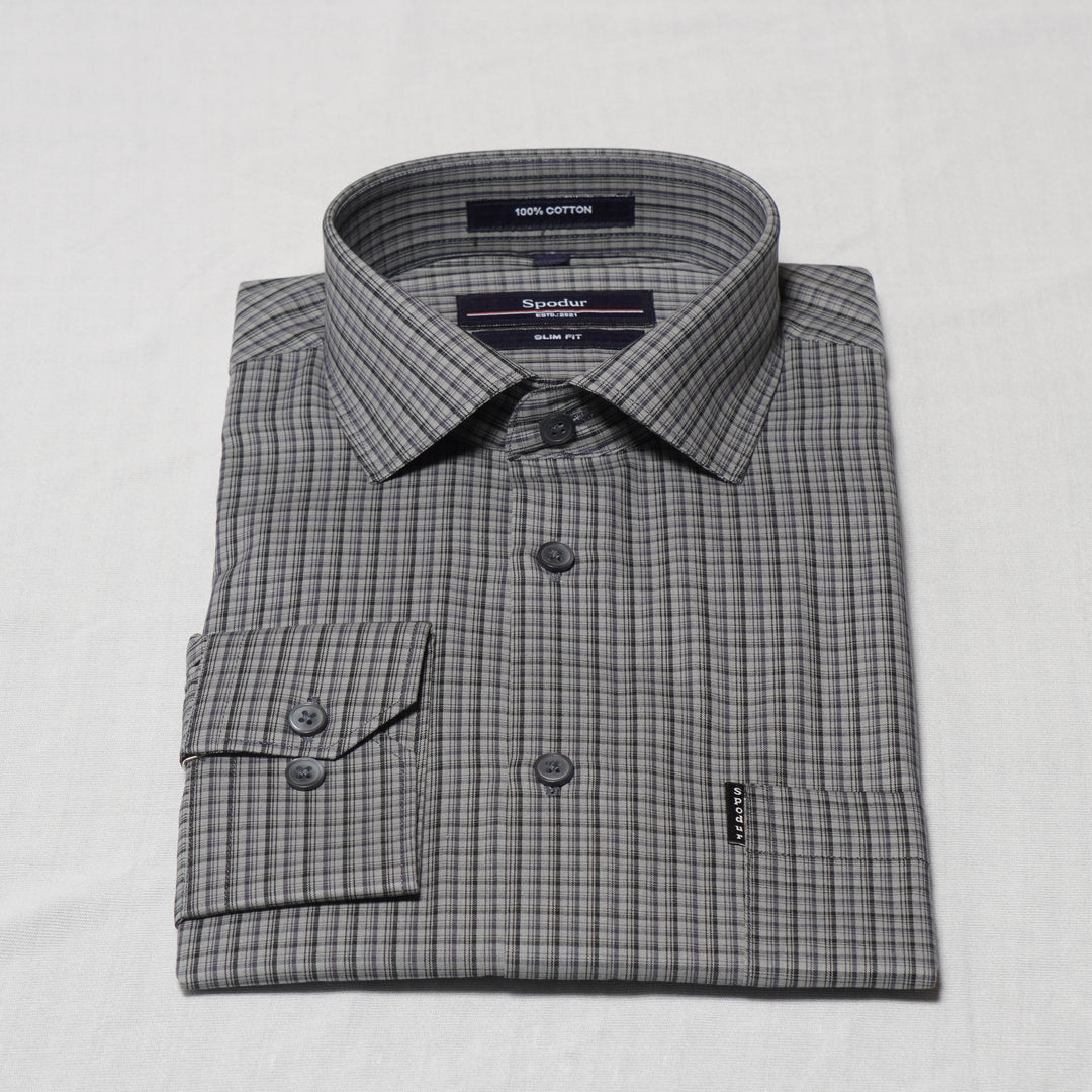 Men's Premium Dark Grey Cotton Shirt with Black Lines