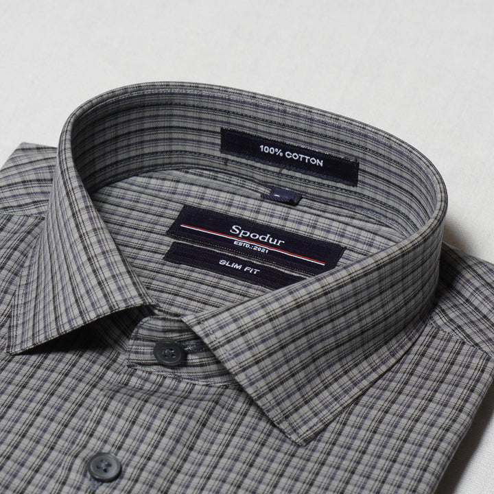 Men's Premium Dark Grey Cotton Shirt with Black Lines