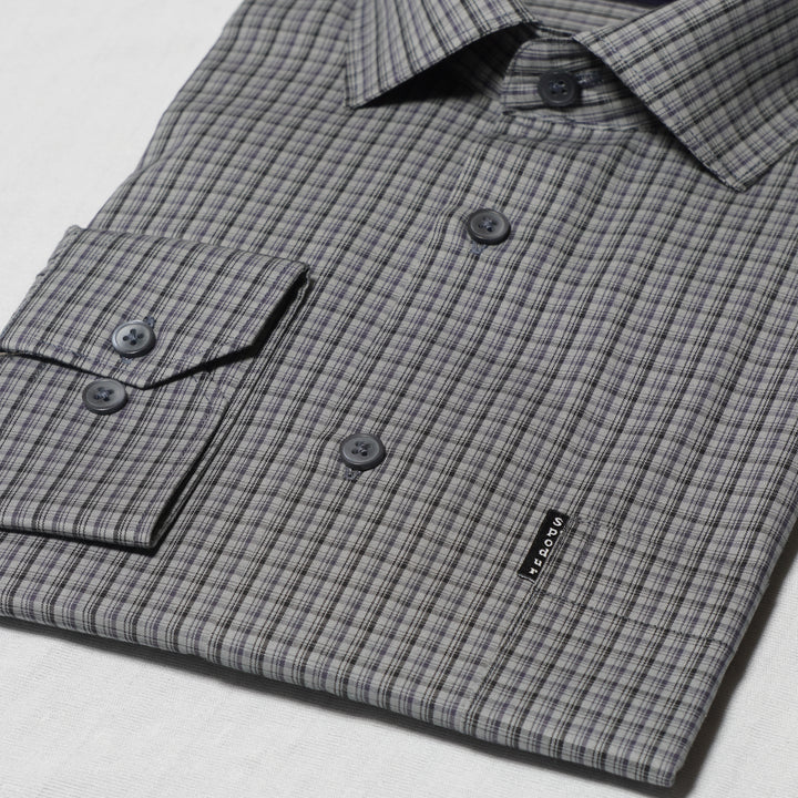 Men's Premium Dark Grey Cotton Shirt with Black Lines