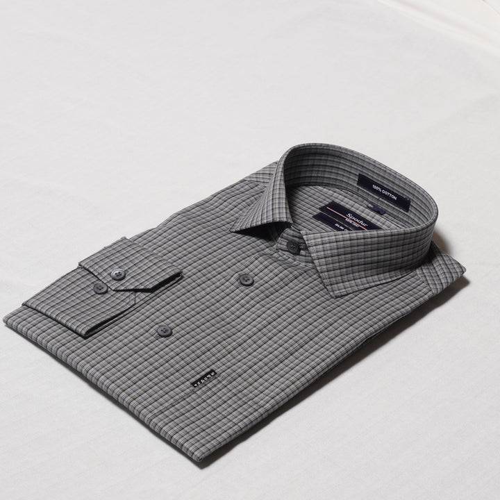 Men's Premium Dark Grey Cotton Shirt with Black Lines