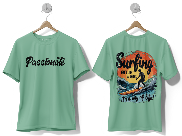 Men's Green Surfing Graphic Printed Oversized T-shirt