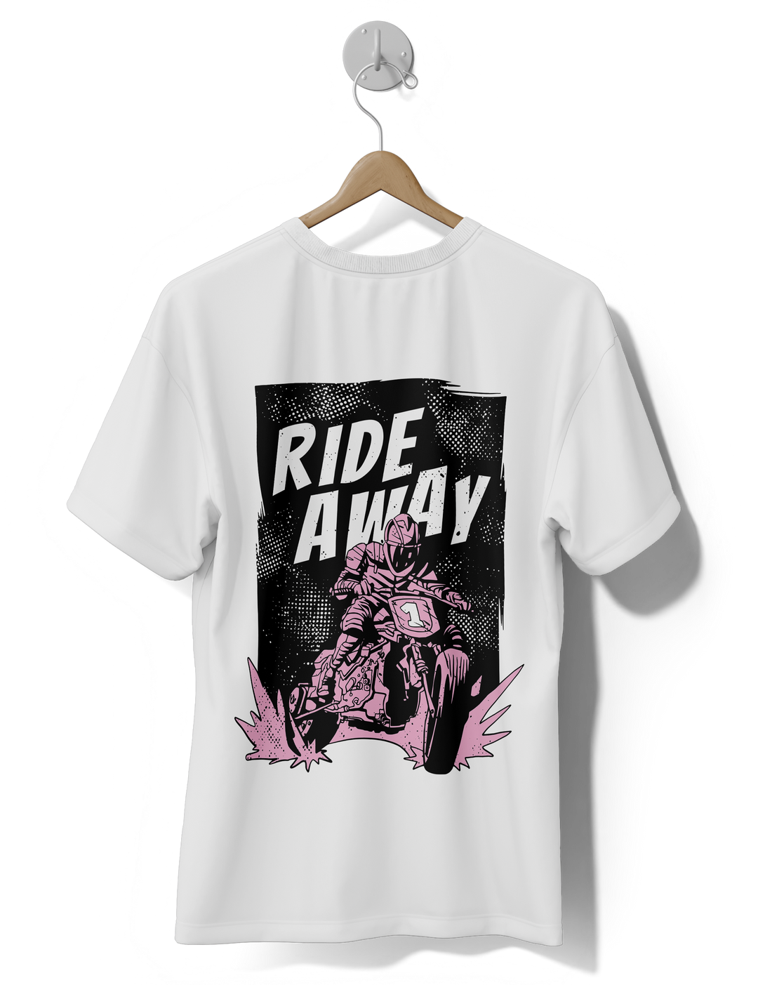 Men's White Ride Away Graphic Printed Oversized T-shirt