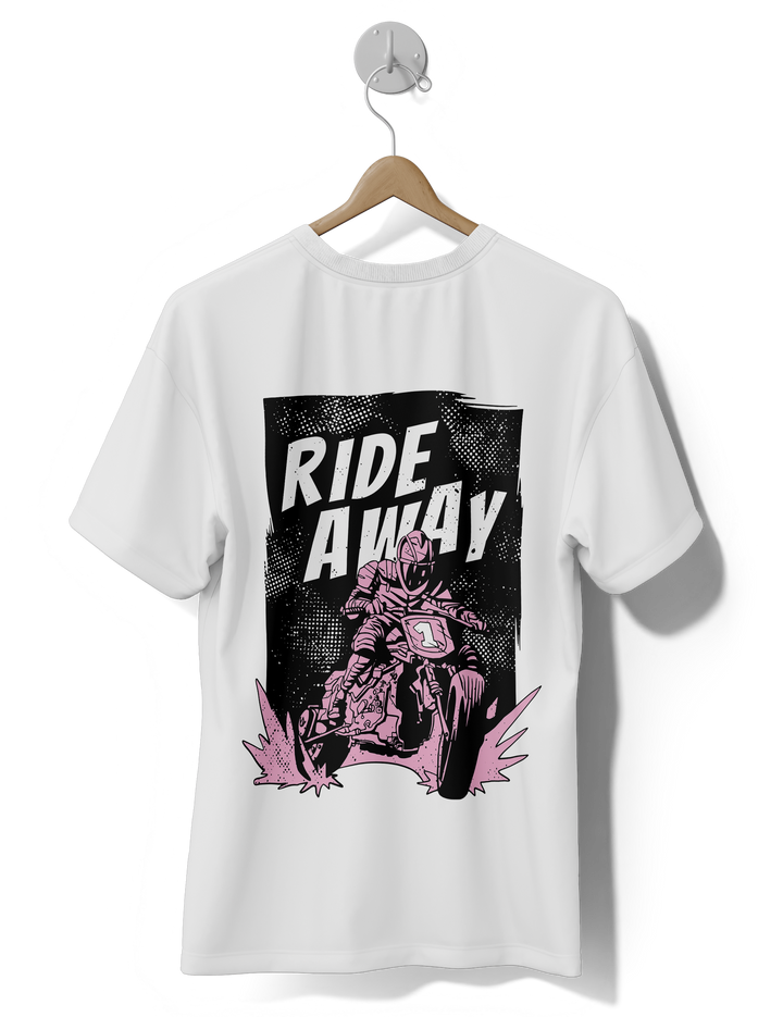 Men's White Ride Away Graphic Printed Oversized T-shirt