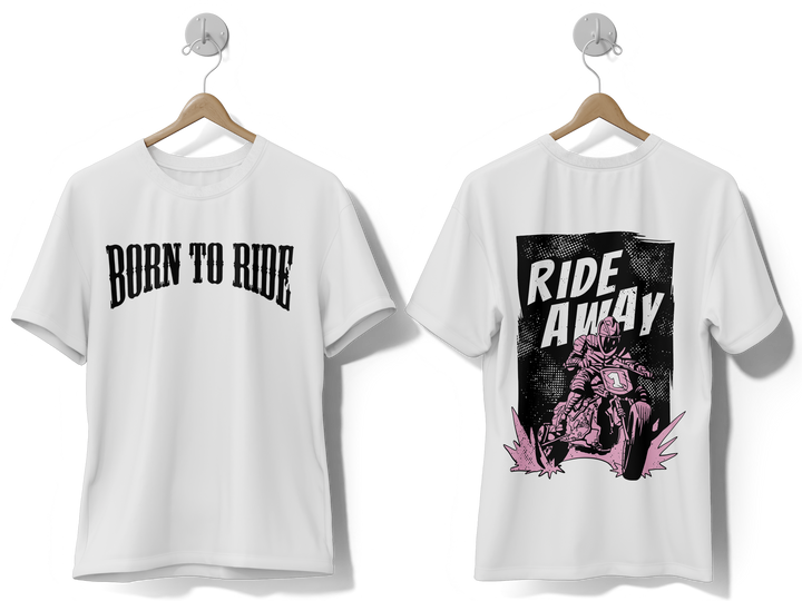 Men's White Ride Away Graphic Printed Oversized T-shirt